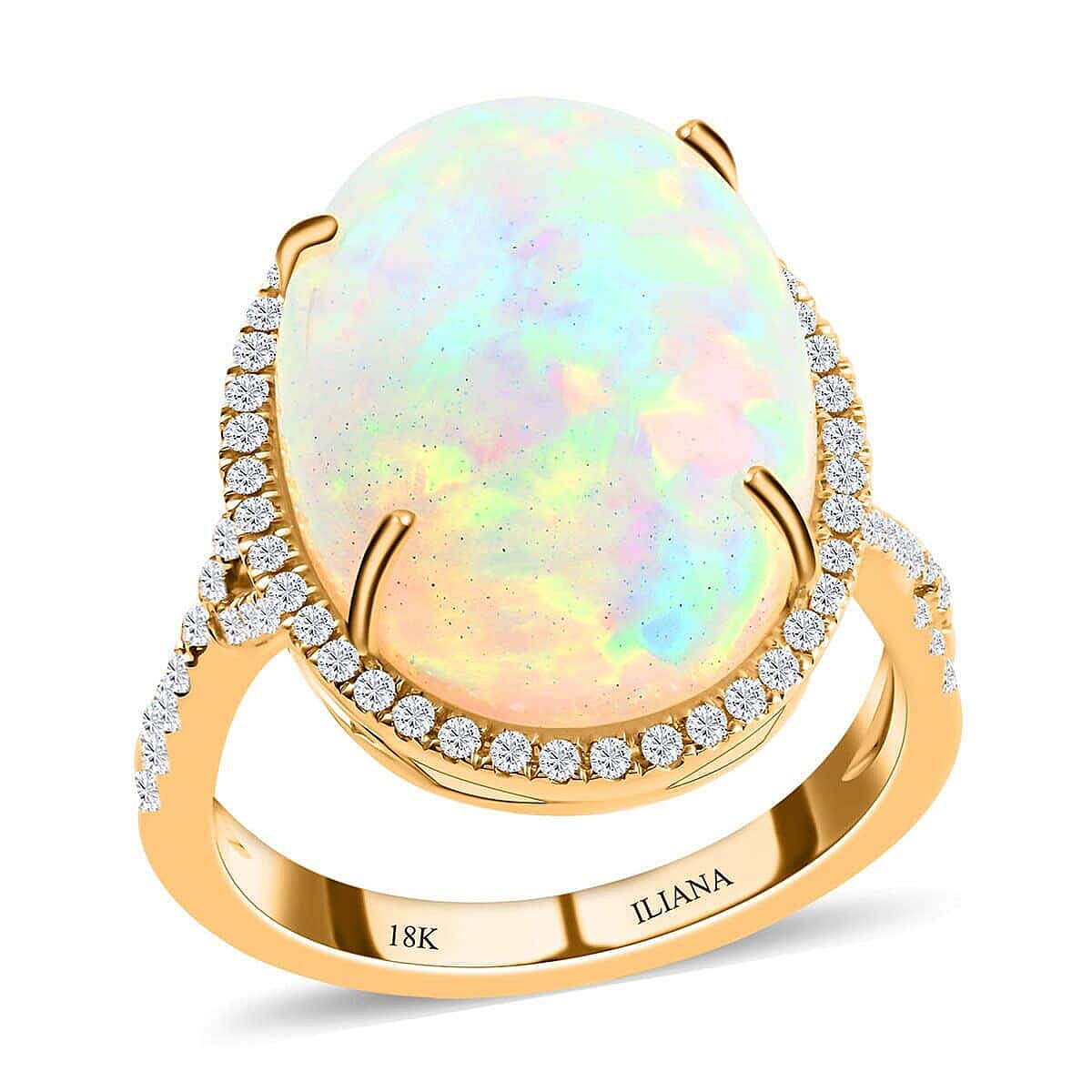 Certified Iliana 18K Yellow Gold AAA Ethiopian Welo Opal and G-H SI Diamond Halo Ring (Size 9.5) 5.85 Grams 9.50 ctw image number 0