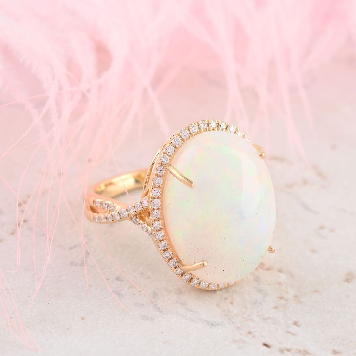 Certified & Appraised Iliana 18K Yellow Gold AAA Ethiopian Welo Opal and G-H SI Diamond Halo Ring (Size 10.5) 5.85 Grams 9.50 ctw image number 1