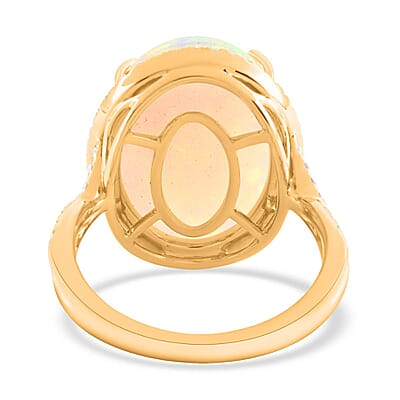 Certified and Appraised Iliana 18K Yellow Gold AAA Ethiopian Welo Opal and G-H SI Diamond Halo Ring (Size 12.0) 5.85 Grams 9.50 ctw