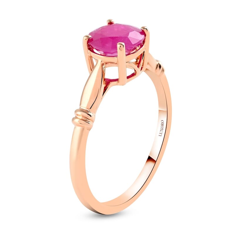 Luxoro 14K Rose Gold AAA Mozambique Ruby Solitaire Ring (Size 6.5) 2.40 Grams 1.50 ctw