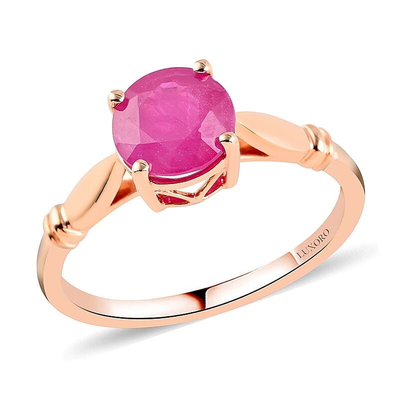 Luxoro 14K Rose Gold AAA Mozambique Ruby Solitaire Ring (Size 12.0) 1.50 ctw