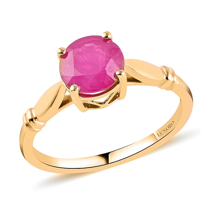 Luxoro 14K Yellow Gold AAA Mozambique Ruby Solitaire Ring (Size 5.0) 2.40 Grams 1.50 ctw