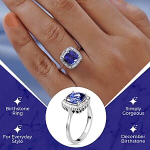 Rhapsody AAAA Tanzanite and E-F VS2 Diamond 3.00 ctw Ring in 950 Platinum, Tanzanite Ring, Diamond Halo Ring, Platinum Ring 3.00 ctw (Size 11.00)