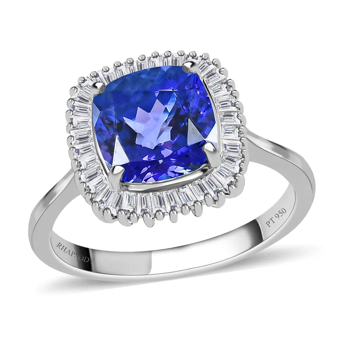 Rhapsody 950 Platinum AAAA Tanzanite and E-F VS2 Diamond Ring, Tanzanite Ring, Diamond Halo Ring, Platinum Ring 3.00 ctw image number 0