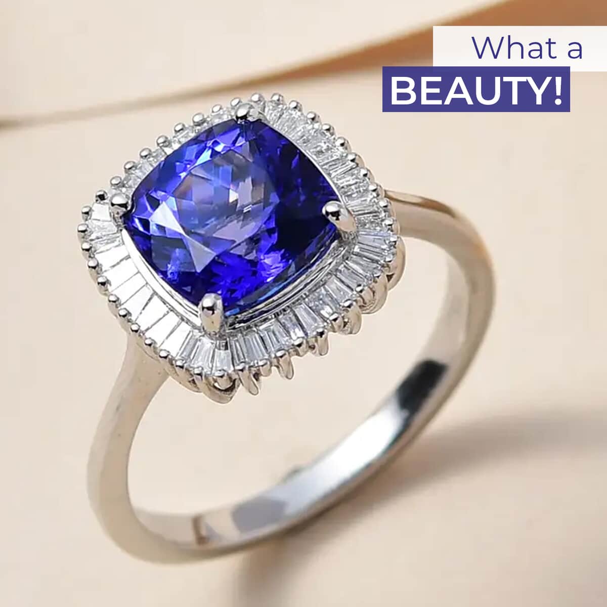 Rhapsody 950 Platinum AAAA Tanzanite and E-F VS2 Diamond Ring, Tanzanite Ring, Diamond Halo Ring, Platinum Ring 3.00 ctw image number 1