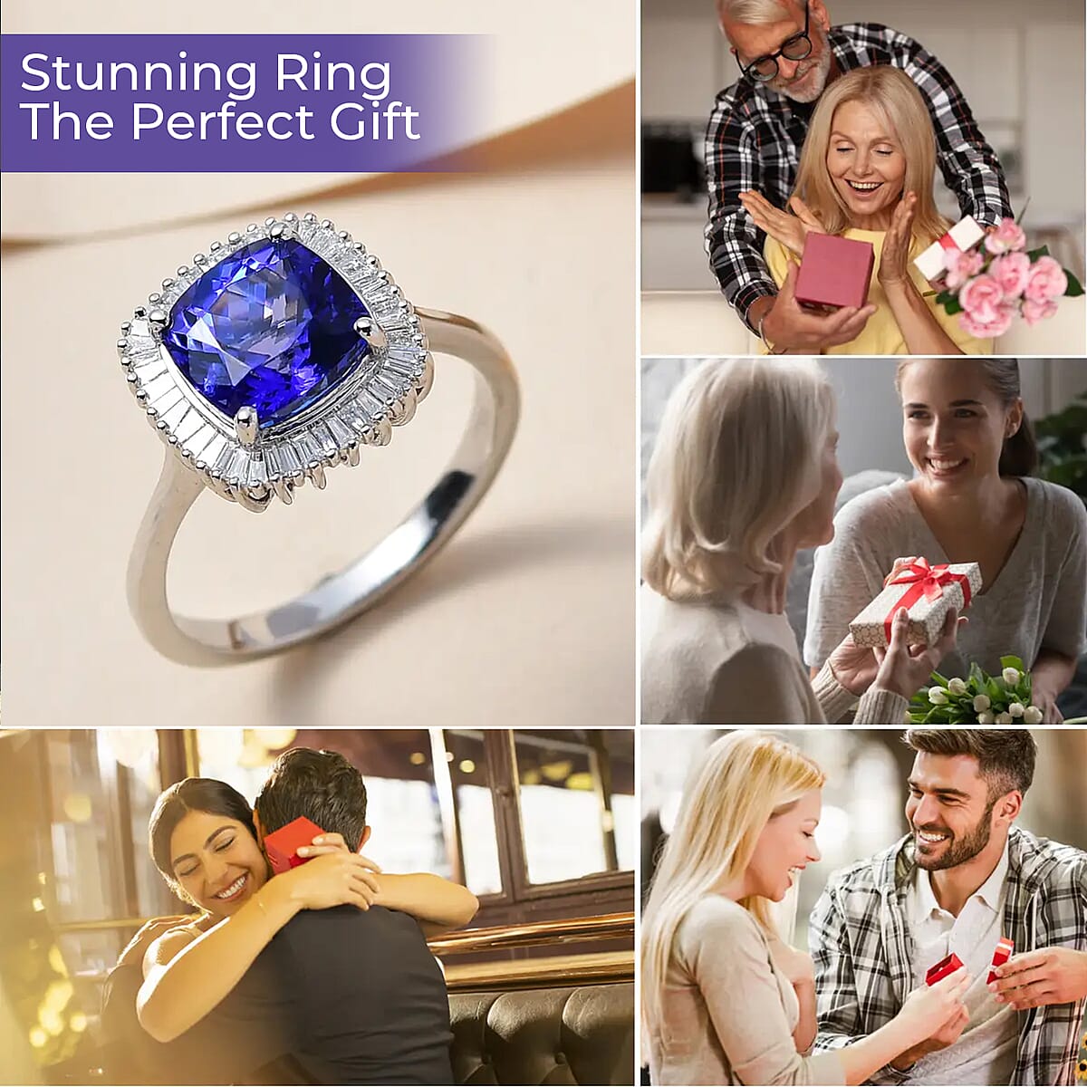 Rhapsody 950 Platinum AAAA Tanzanite and E-F VS2 Diamond Ring |Tanzanite Ring|Diamond Halo Ring | Platinum Ring 4.40 Grams 3.00 ctw image number 3