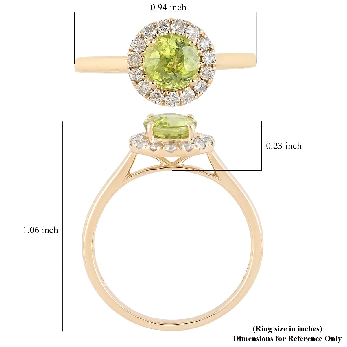 Luxoro 14K Yellow Gold AAA Sava Sphene and G-H I2 Diamond Halo Ring (Size 5.0) 1.30 ctw image number 4