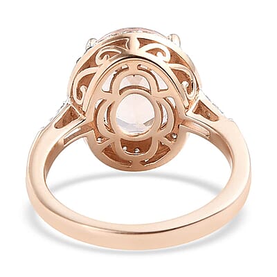 Luxoro 10K Rose Gold AAA Marropino Morganite and G-H I3 Diamond Halo Ring (Size 5.0) 4.15 ctw