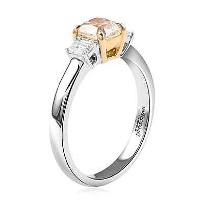 18K White, Yellow Gold Natural Yellow and White Diamond Ring (Size 4.5) 4.2 Grams 1.30 ctw