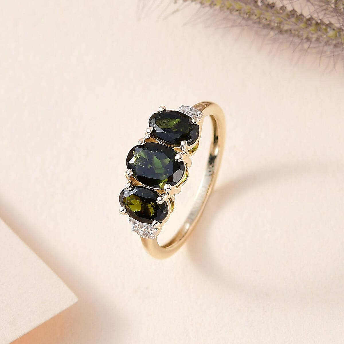 Luxoro 10K Yellow Gold Premium Tanzanian Chrome Tourmaline and Diamond Ring (Size 7.5) 1.65 ctw image number 1
