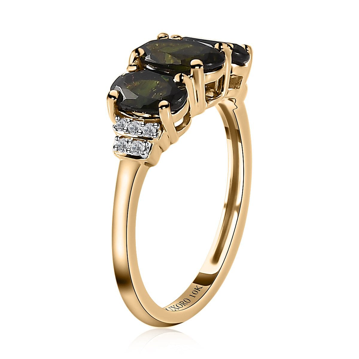Luxoro 10K Yellow Gold Premium Tanzanian Chrome Tourmaline and Diamond Ring (Size 7.5) 1.65 ctw image number 3