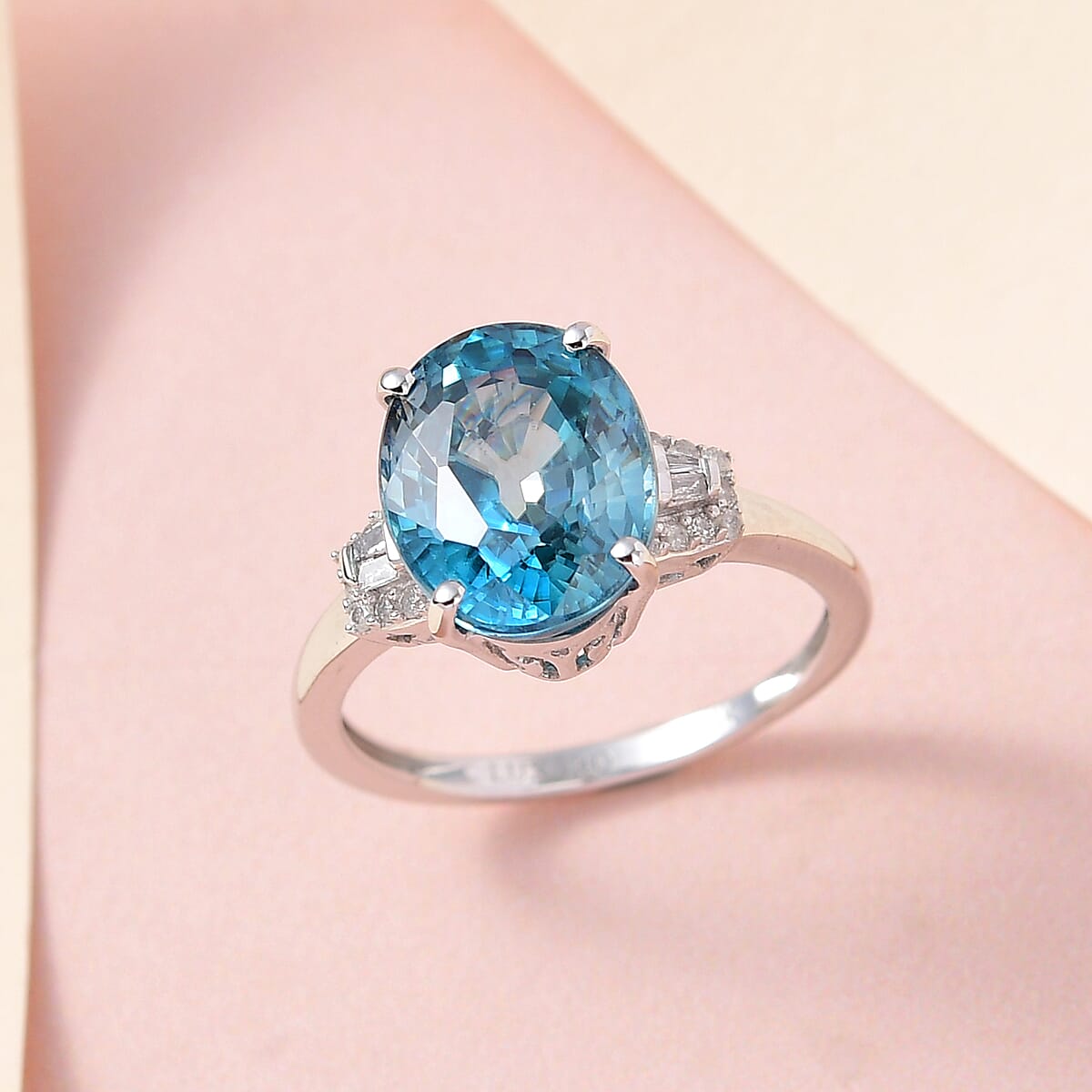 Luxoro 14K White Gold AAA Cambodian Blue Zircon and G-H I3 Diamond Ring (Size 5.5) 6.40 ctw image number 1