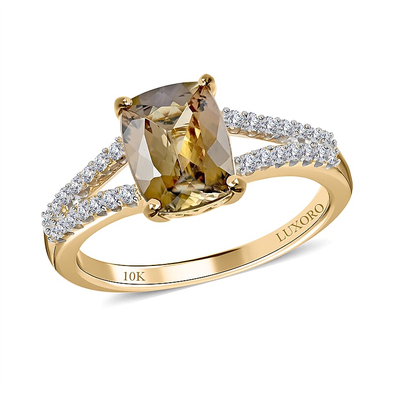 Luxoro 10K Yellow Gold Premium Golden Tanzanite and G-H I3 Diamond Ring (Size 7.5) 2.10 ctw