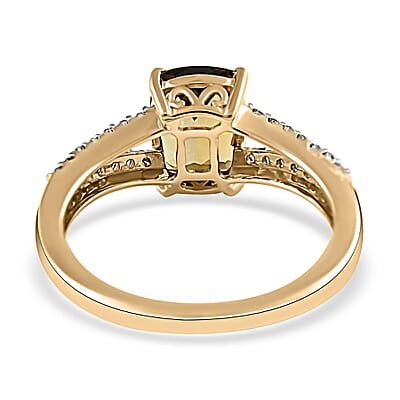 Luxoro 10K Yellow Gold Premium Golden Tanzanite and G-H I3 Diamond Ring (Size 7.5) 2.10 ctw