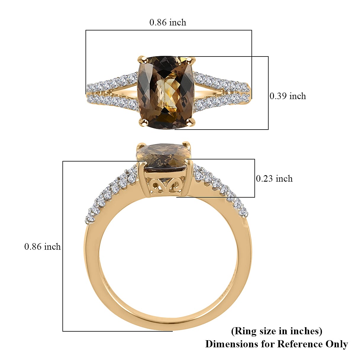 Luxoro 10K Yellow Gold Premium Golden Tanzanite and G-H I3 Diamond Ring (Size 7.5) 2.10 ctw