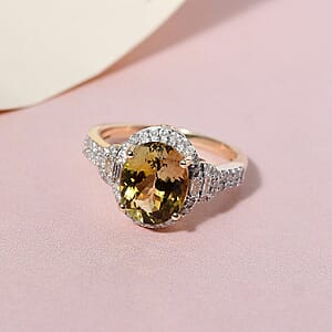 Luxoro 14K Yellow Gold Premium Golden Tanzanite and G-H I3 Diamond Ring (Size 5.5) 3.10 ctw