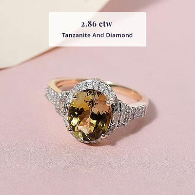 Luxoro 14K Yellow Gold Premium Golden Tanzanite and G-H I3 Diamond Ring (Size 12.0) 3.50 Grams 3.10 ctw