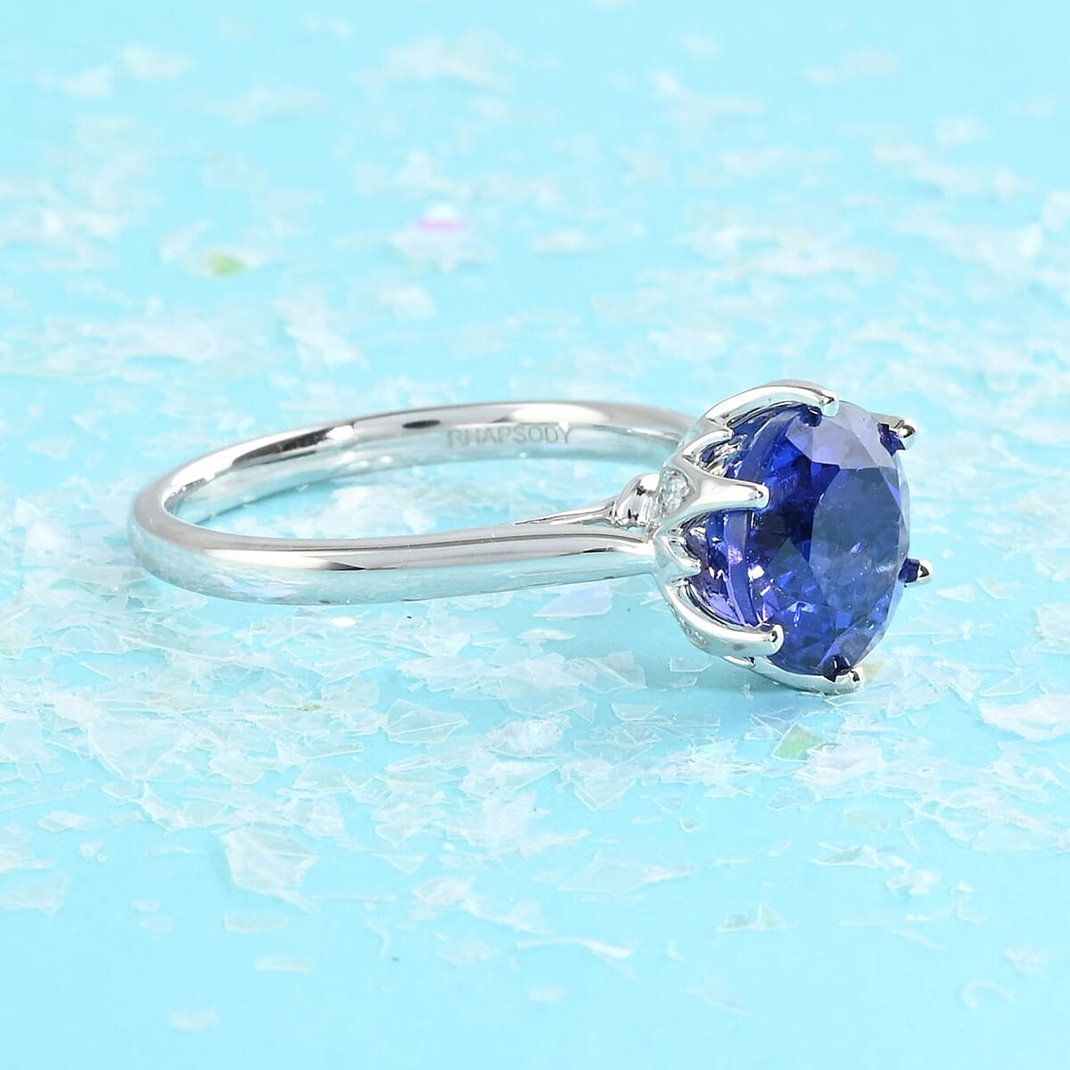 Certified and Appraised Rhapsody 950 Platinum AAAA Tanzanite and E-F VS Diamond Ring (Size 6.5) 5.95 Grams 3.40 ctw image number 1