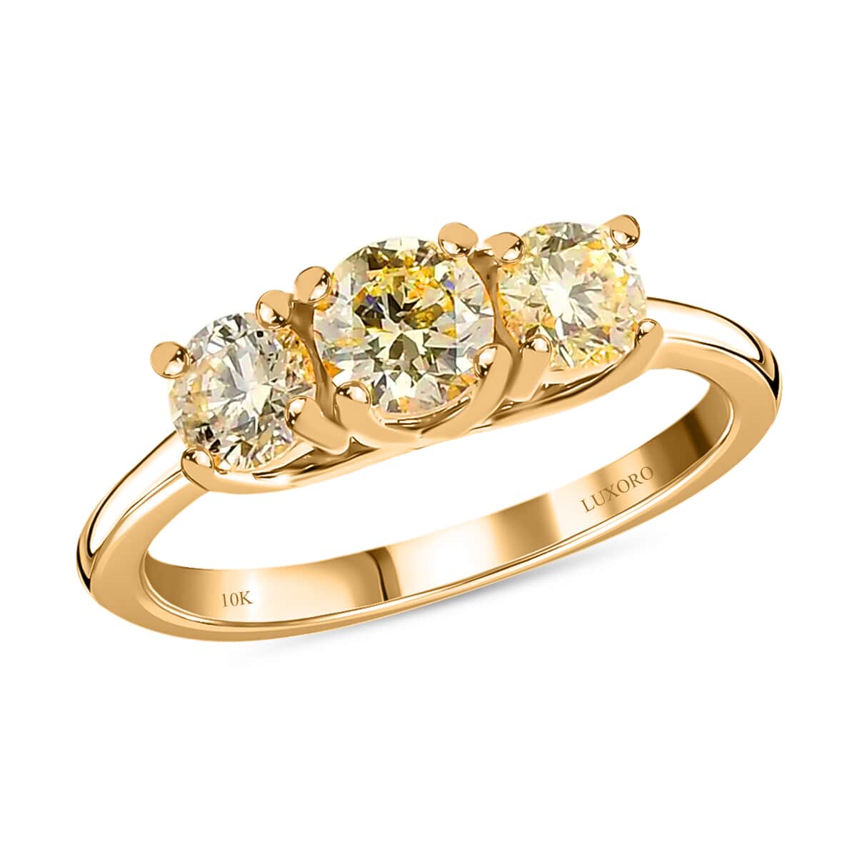 Luxoro 10K Yellow Gold Natural Yellow Diamond I3 Trilogy Ring (Size 6.5) 1.00 ctw image number 0