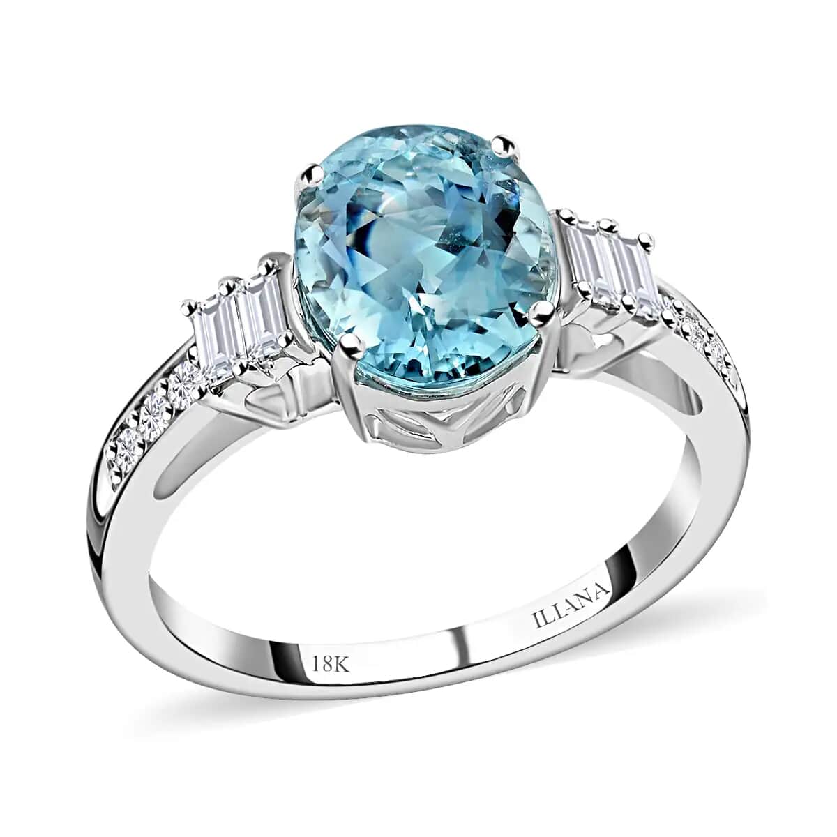 Iliana Certified & Appraised AAA Santa Maria Aquamarine Ring, G-H SI Diamond Accent Ring, 18K White Gold Ring, Engagement Ring For Her 3.25 Grams 2.75 ctw (Size 6.5) image number 0