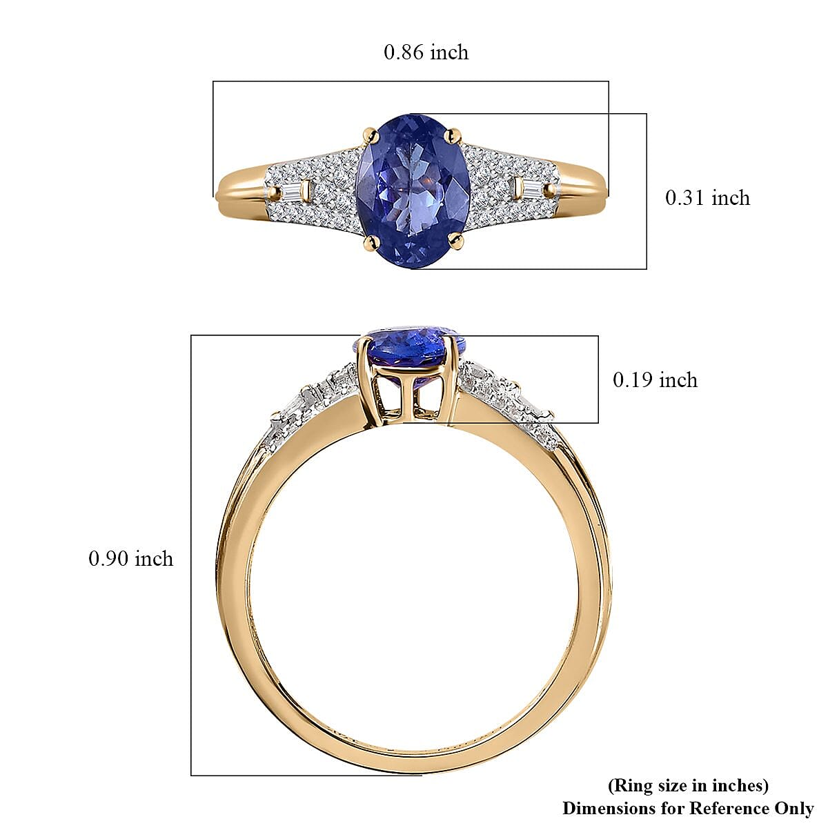 Luxoro 10K Yellow Gold Premium Tanzanite and Diamond Ring (Size 8.5) 1.25 ctw image number 5