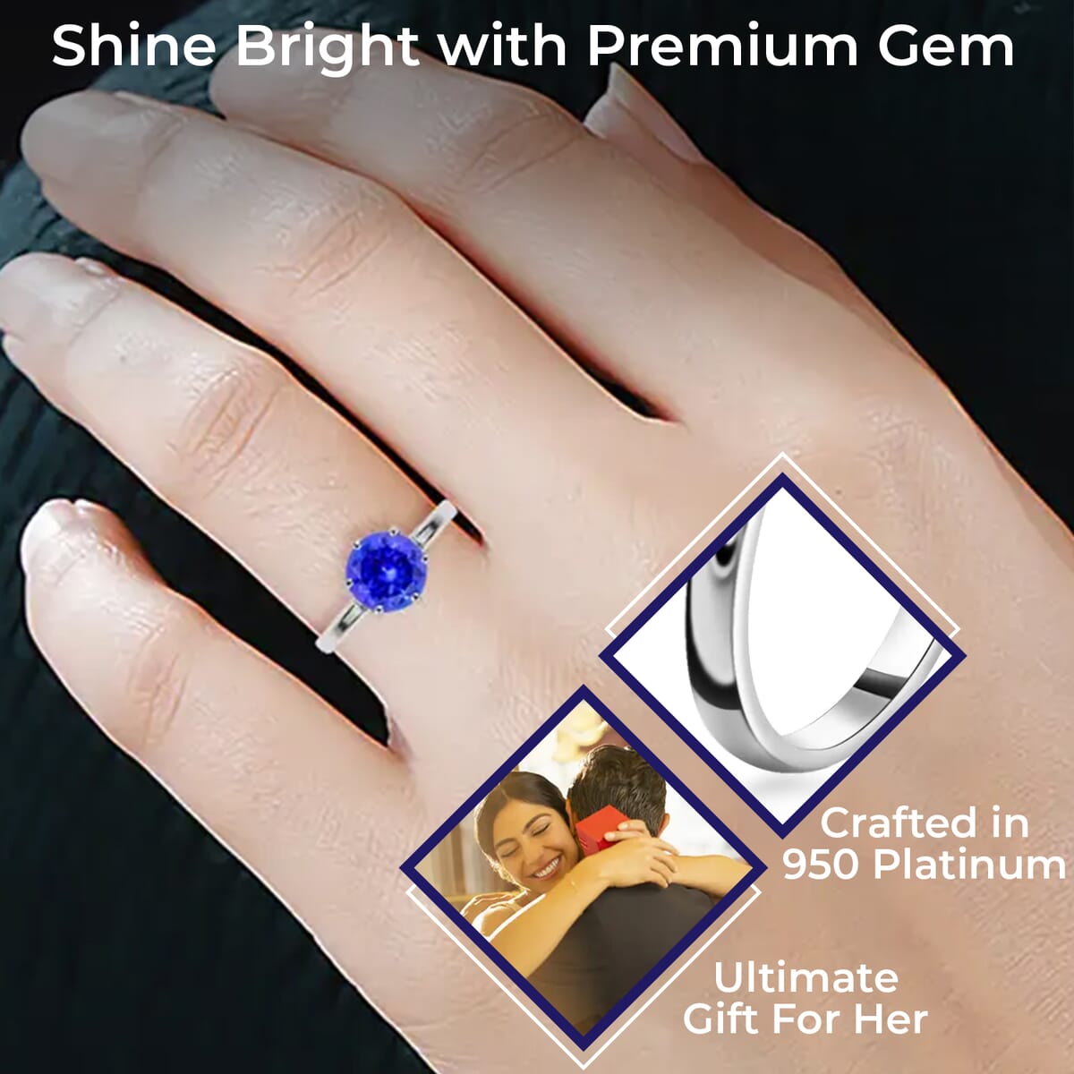 Rhapsody Certified and Appraised AAAA Tanzanite Ring, E-F VS Diamond Accent Ring, 950 Platinum Ring, Wedding Ring 6.15 Grams 2.40 ctw (Size 6.5) image number 2