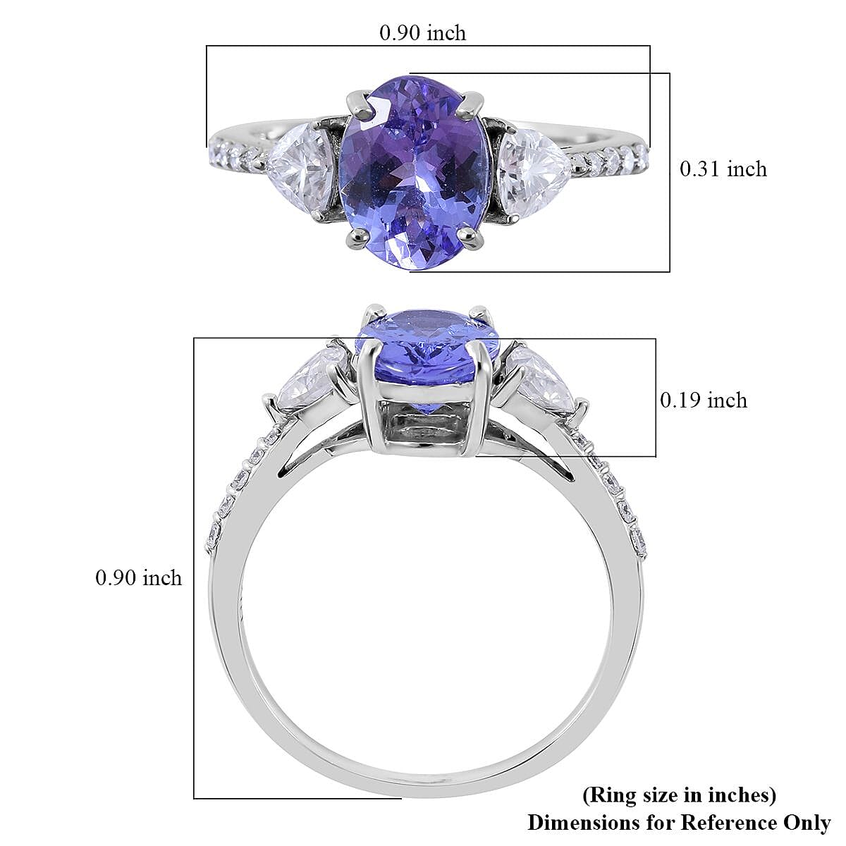 Luxoro 10K White Gold Premium Tanzanite and Moissanite Ring (Size 4.5) 2.60 ctw