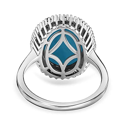 Luxoro Premium Sleeping Beauty Turquoise Ring, Natural Champagne Diamond Accent Ring, Turquoise Halo Ring, 10K White Gold Ring, Wedding Ring, Gold Gifts 5.75 ctw