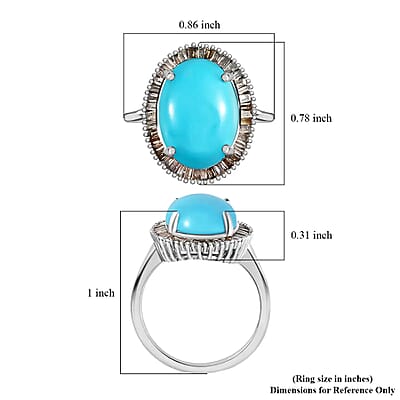 Luxoro Premium Sleeping Beauty Turquoise Ring, Natural Champagne Diamond Accent Ring, Turquoise Halo Ring, 10K White Gold Ring, Wedding Ring, Gold Gifts 5.75 ctw