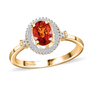 Iliana 18K Yellow Gold AAA Songea Sapphire and G-H SI Diamond Halo Ring (Size 7.5) 1.30 ctw