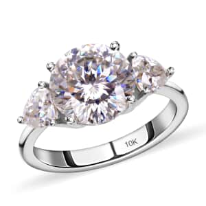 Luxoro 120 Facet Moissanite Trilogy Ring in 10K White Gold, Three Stone Engagement Ring For Women, Promise Rings (Size 4.5)