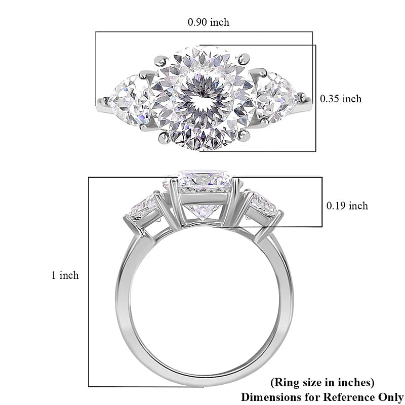 Luxoro 120 Facet Moissanite Trilogy Ring in 10K White Gold, Three Stone Engagement Ring For Women, Promise Rings (Size 4.5)