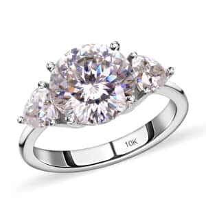 Luxoro 120 Facet Moissanite Trilogy Ring in 10K White Gold, Three Stone Engagement Ring For Women, Promise Rings