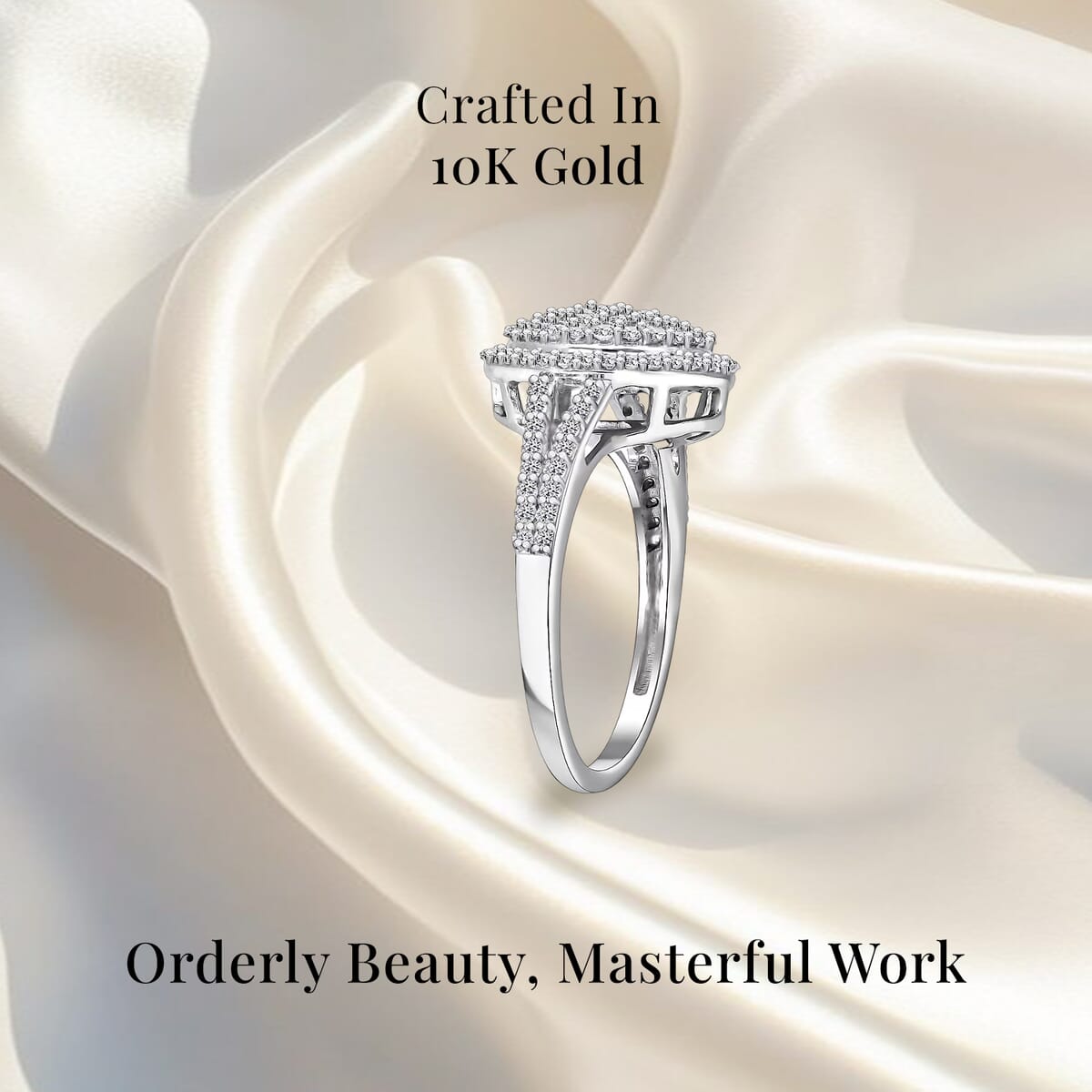 10K White Gold G-H SI Luxuriant Lab Grown Diamond Cocktail Ring (Size 5.5) 3 Grams 1.00 ctw image number 2