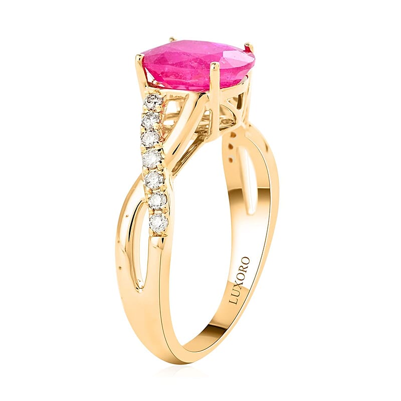 Luxoro 14K Yellow Gold AAA Mozambique Ruby and G-H I2 Diamond Ring (Size 7.5) 2.25 ctw