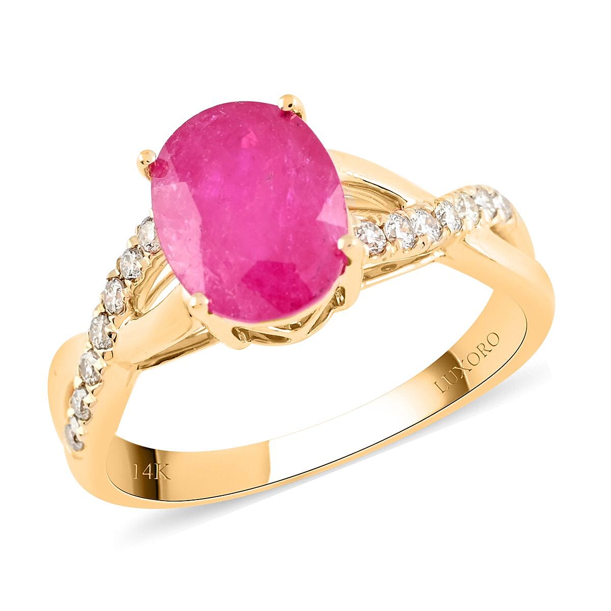 Luxoro 14K Yellow Gold AAA Mozambique Ruby and G-H I2 Diamond Ring (Size 8.5) 2.25 ctw image number 0