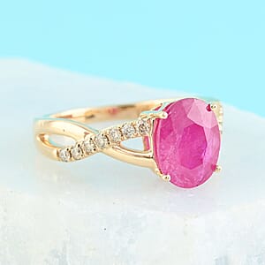LUXORO 14K Yellow Gold AAA Mozambique Ruby and G-H I2 Diamond Ring (Size 12.0) 3.15 Grams 2.25 ctw
