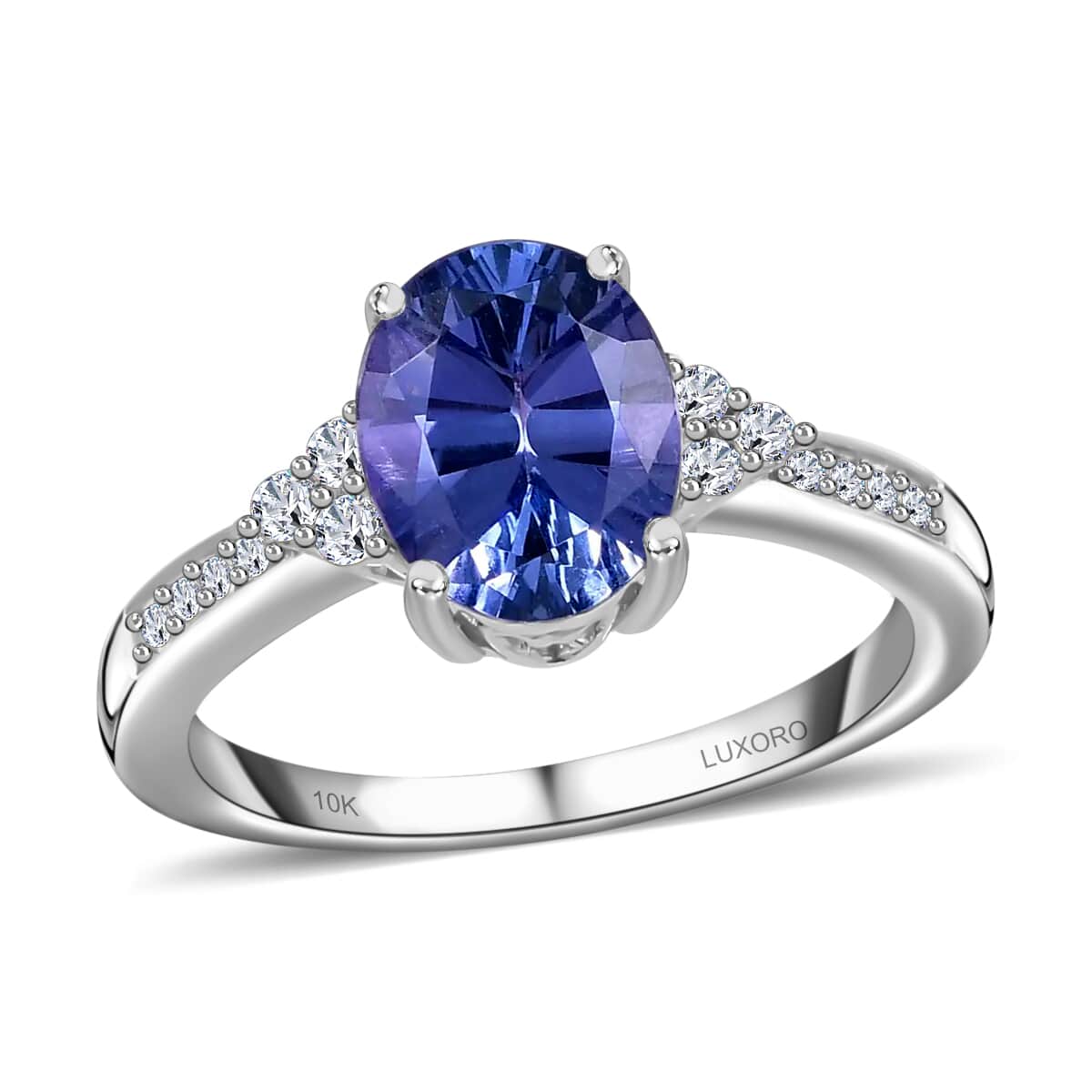 Luxoro 10K White Gold Concave Cut Premium Tanzanite and Diamond Ring (Size 7.5) 2.60 Grams 2.10 ctw image number 0