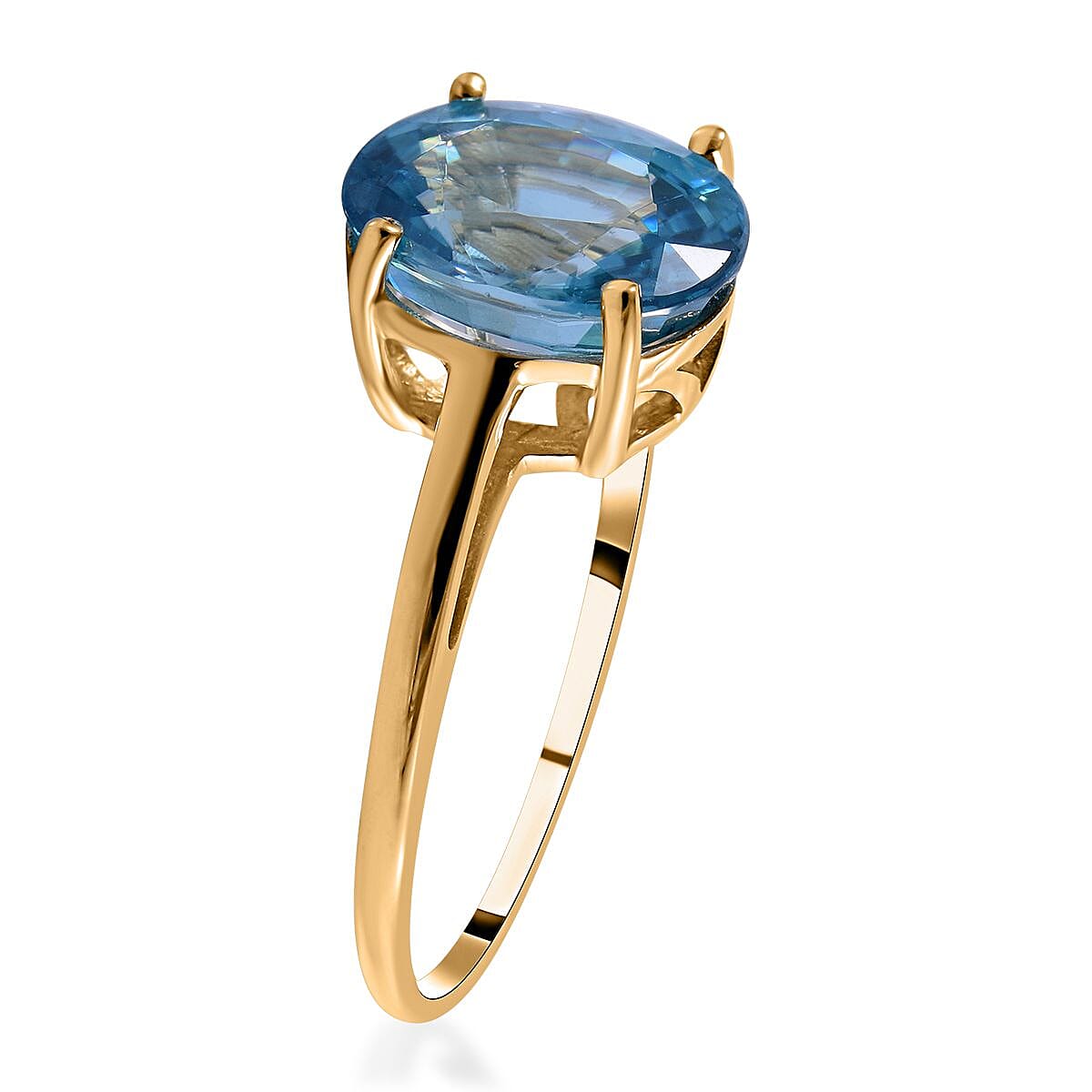 Luxoro 10K Yellow Gold Premium Ratanakiri Blue Zircon Solitaire Ring (Size 6.5) 4.25 ctw image number 2