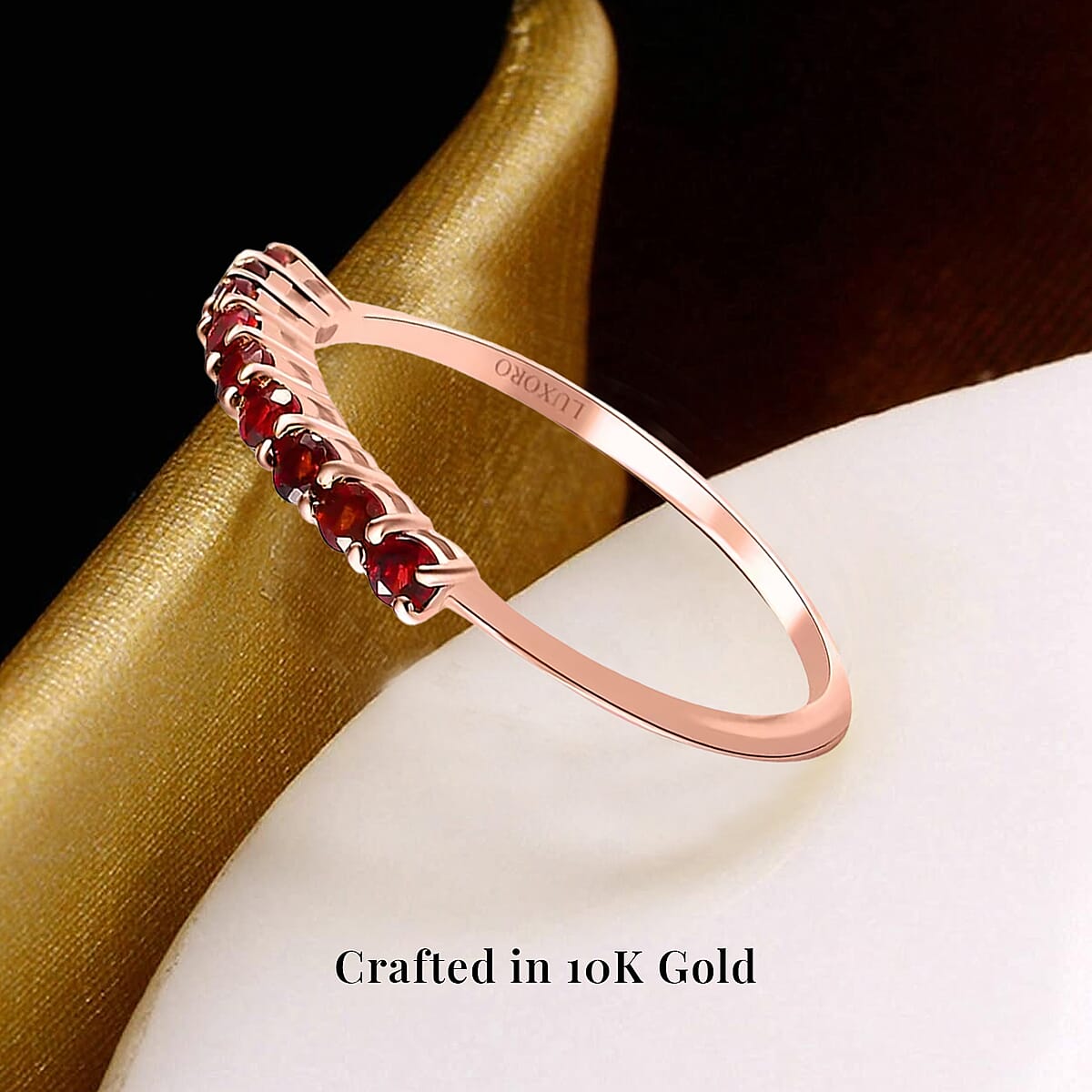 Luxoro Premium Anthill Garnet 0.40 ctw Ring ,10K Rose Gold Ring , Half Band Ring ,9 Stone Ring , Gold Half Band Ring , Garnet Band Ring (Size 12.00) image number 5