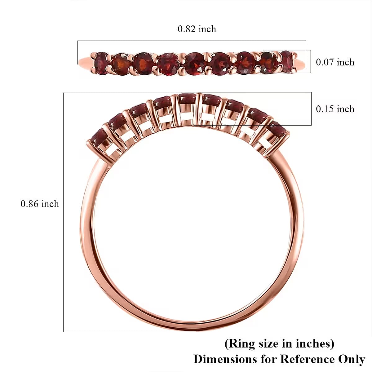 Luxoro Premium Anthill Garnet 0.40 ctw Ring ,10K Rose Gold Ring , Half Band Ring ,9 Stone Ring , Gold Half Band Ring , Garnet Band Ring (Size 12.00) image number 6