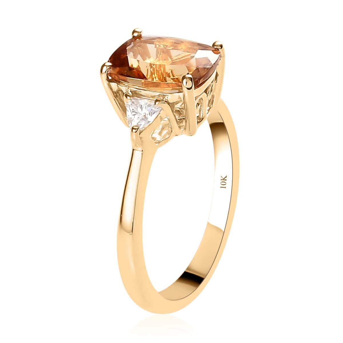 Luxoro 10K Yellow Gold Premium Golden Scapolite and Moissanite Ring (Size 7.5) 2.10 ctw image number 3