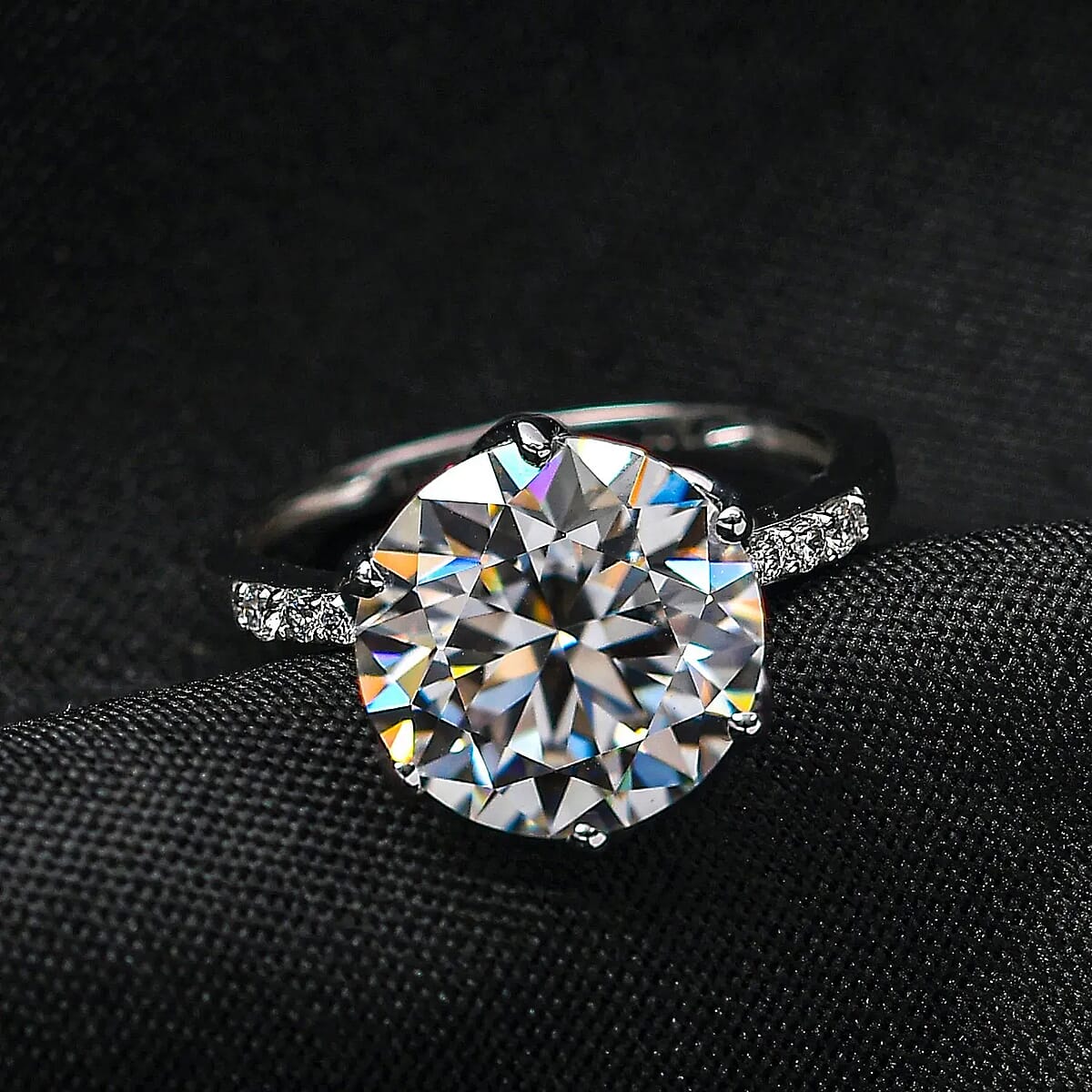 Luxoro 10K White Gold Moissanite (Rnd 11 mm) Ring, Solitaire Engagement Ring For Women (Size 6.5) 4.65 ctw image number 1