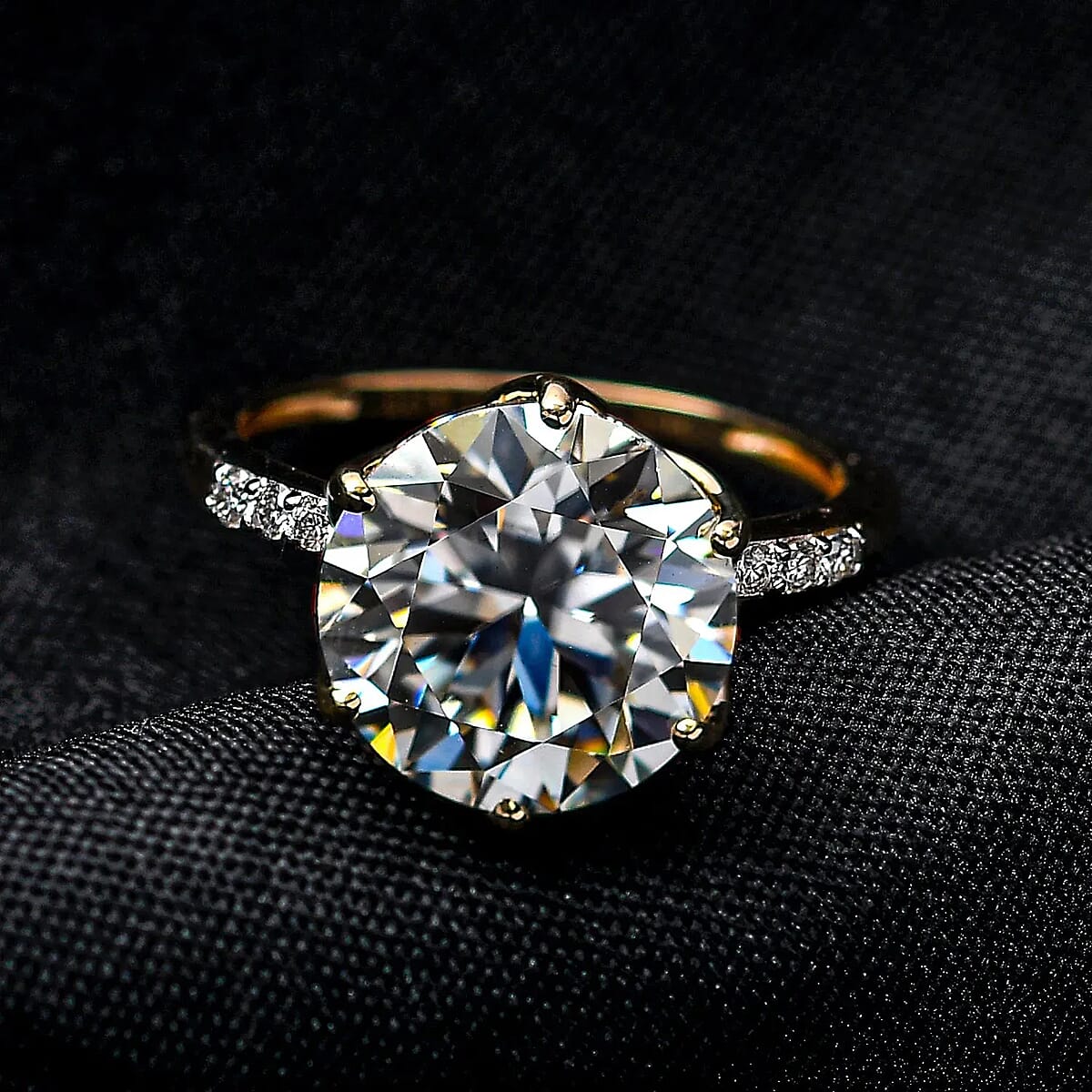 Moissanite 4.65 ctw (Rnd 11 mm) Ring in 10K Yellow Gold, Solitaire Engagement Ring For Women, Promise Rings (Size 9.5) image number 1