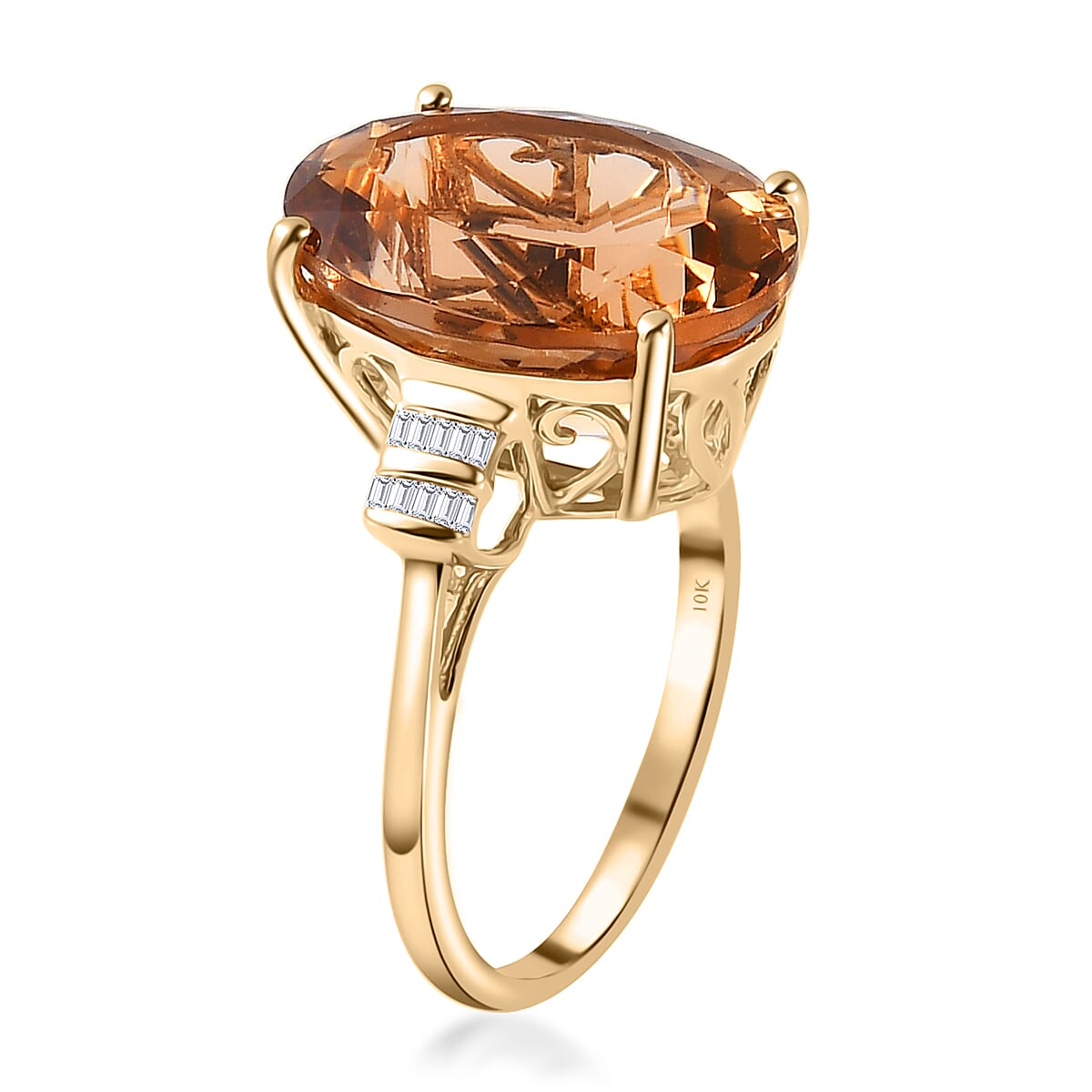 Luxoro 10K Yellow Gold Premium Golden Scapolite and Diamond Ring (Size 7.5) 8.15 ctw image number 3