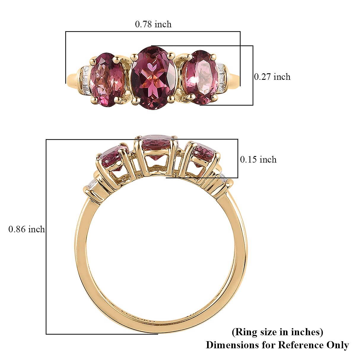 Luxoro AAA Salmon Pink Tourmaline and Diamond Trilogy Ring in 10K Yellow Gold, Pink Tourmaline Jewelry, Birthday Anniversary Wedding Gift For Her 1.70 ctw image number 5