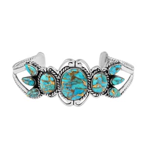 Santa Fe Style Mojave Turquoise Cuff Bracelet in Sterling Silver (7.00 In) 7.50 ctw