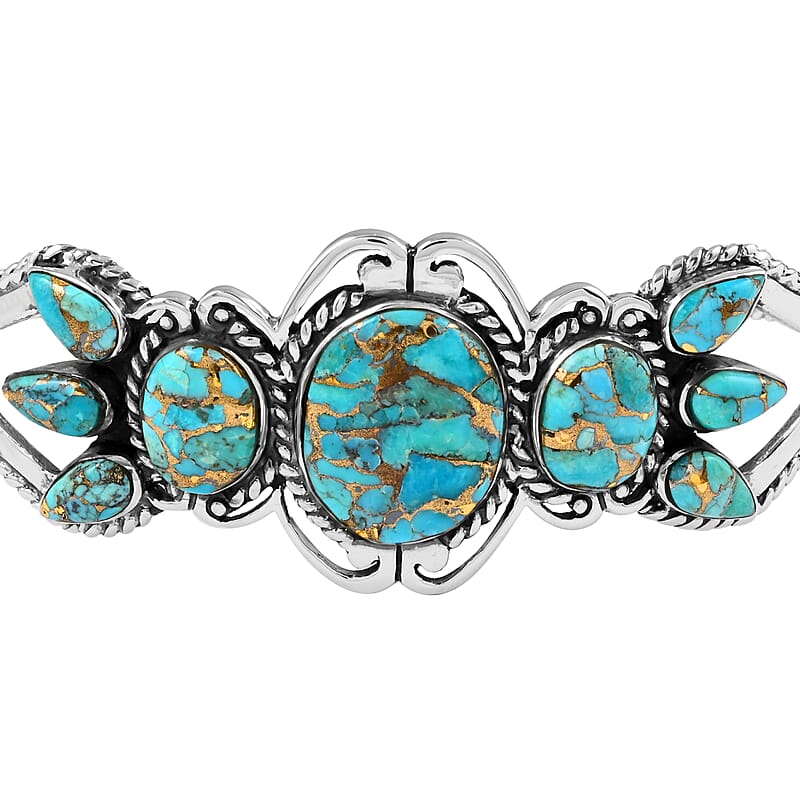 Santa Fe Style Mojave Turquoise Cuff Bracelet in Sterling Silver (7.00 In) 7.50 ctw
