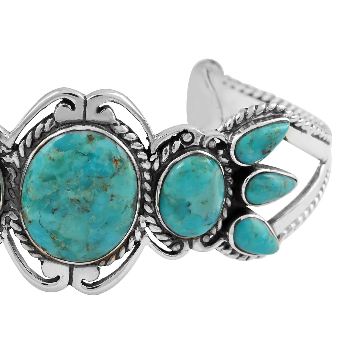 Santa Fe Style Kingman Turquoise 7.50 ctw Cuff Bracelet in Sterling Silver (7.00 In) image number 2