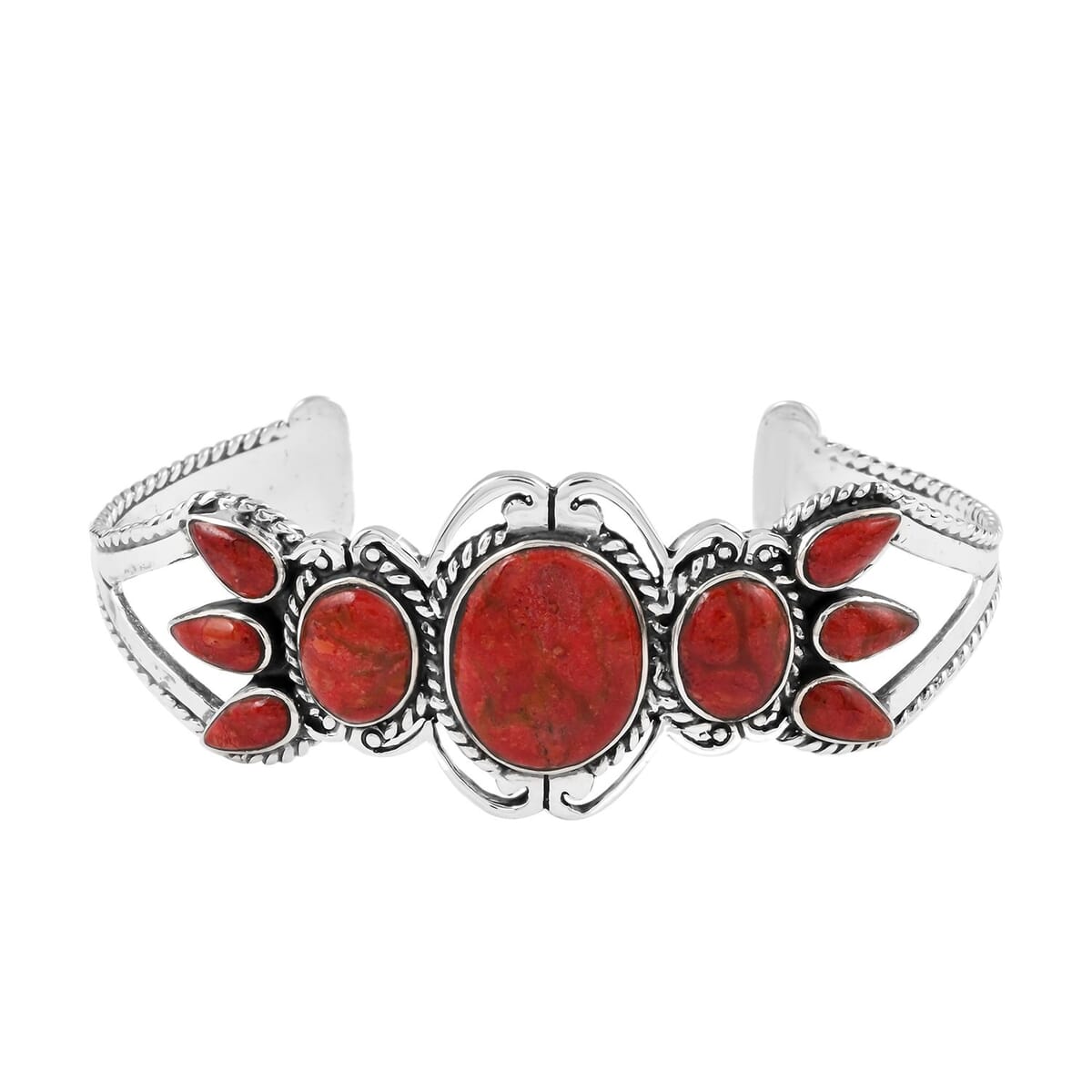 Mother’s Day Gift Santa Fe Style Coral Cuff Bracelet ibn Sterling Silver (7.00 In) 7.50 ctw image number 0